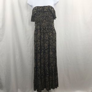 Tube top maxi ruffle dress black & brown size S